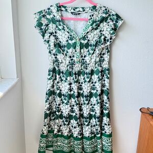 Boho Print Ruffles Shirred Pocket Elastic Waist Dress